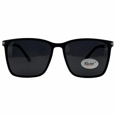 نمای روبروی عینک آفتابی مستطیلی پرسول مشکی Persol p6810 blk