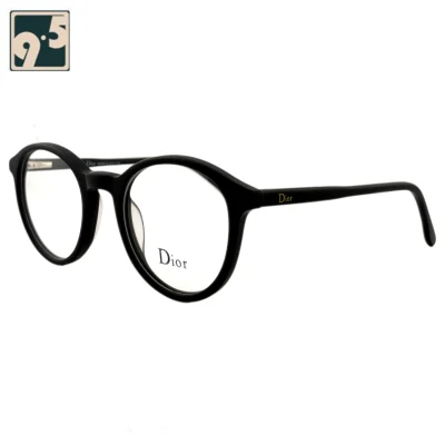 نمای سه رخ عینک مینیمال گرد دیور مشکی Dior