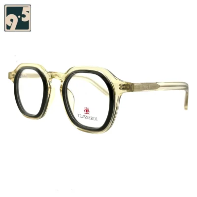 نمای سه رخ فریم عینک شفاف طلایی سبز تروساردی TRUSSARDI 30117